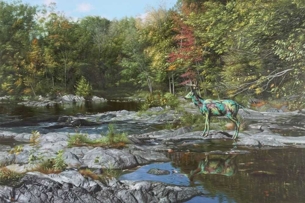 Ron English, ‘Camo Deer At Beacon Waterfall’, 17-05-2010, Print, Pigment print, Corey Helford Gallery, Numbered