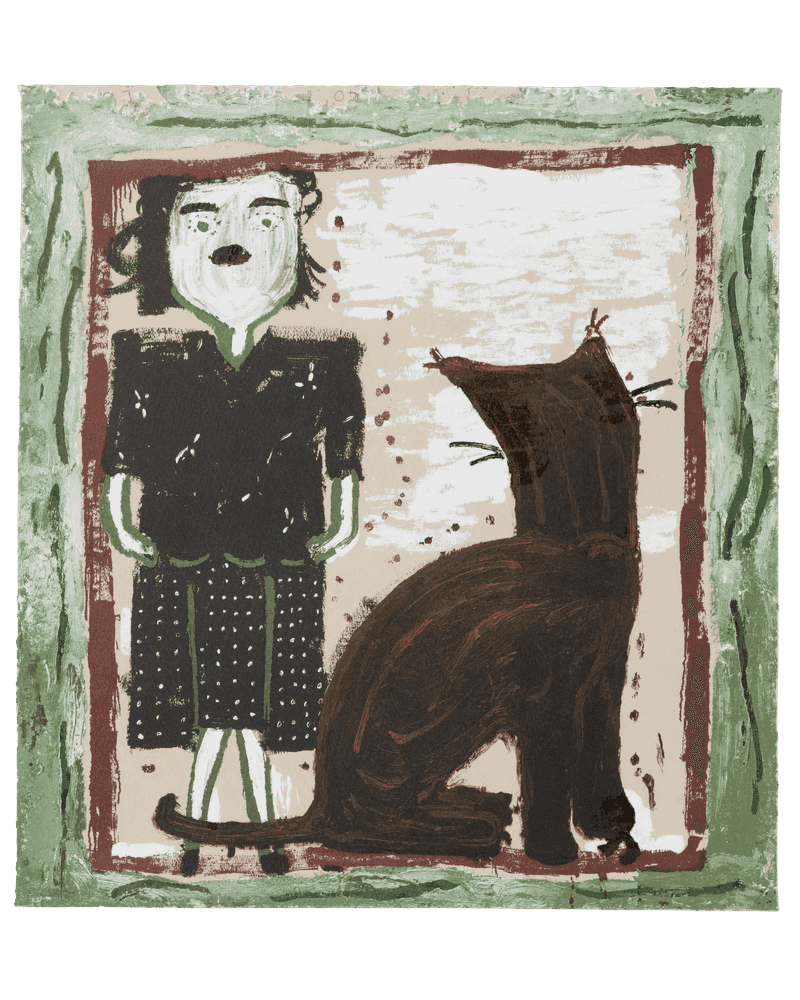 Rose Wylie, ‘Party Clothes (RW and Cat)’, 2024, Print, Six colour lithograph on Somerset Satin Paper, null, Numbered