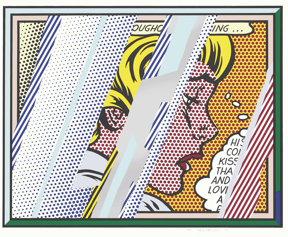 Roy Lichtenstein, ‘Reflections on Girl’, 1990, Print, Lithograph,screenprint, relief and metaled PVC Collage with embossing on mold made Somerset paper, Tyler Graphics Ltd., Numbered, Dated