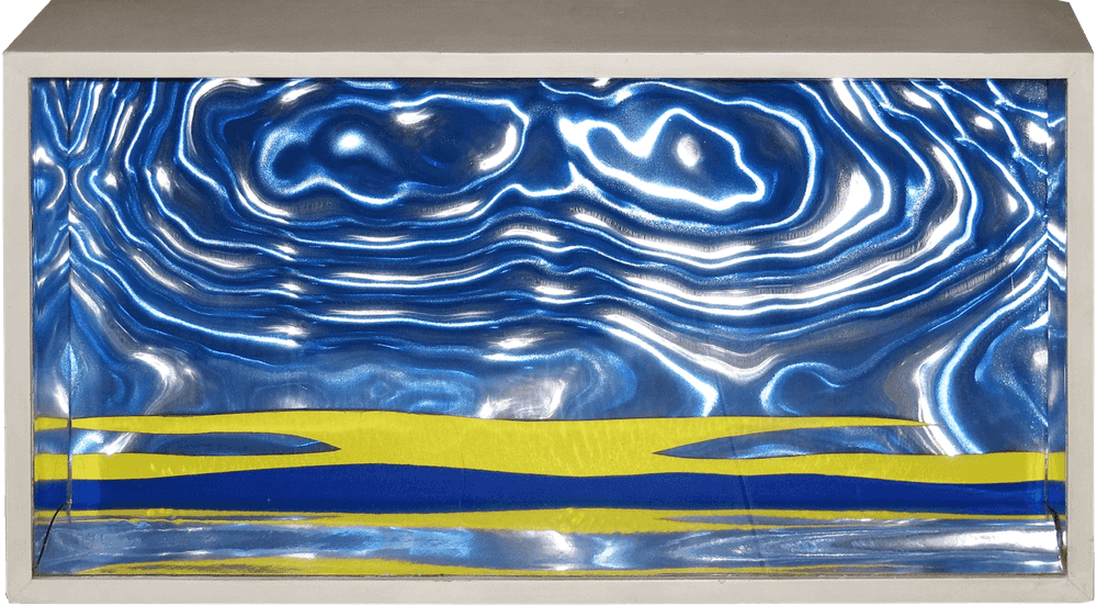 Roy Lichtenstein, ‘Seascape II’, 1965, Print, Screenprint and die-cut collage on blu rowlux, reflective foil, mounted inside white painted wooden box with plexi front, null, Numbered