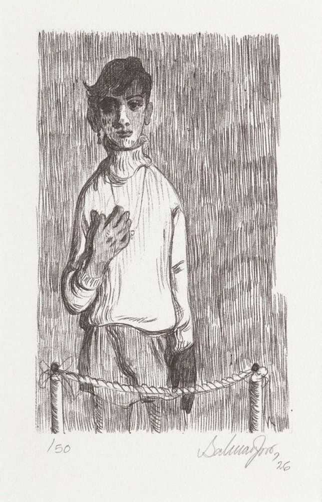 Salman Toor, ‘Boy Behind Rope’, 2026, Print, Printed from a single plate on archival-quality 100% cotton and-torn Rives BFK White paper, using an offset lithographic press., null, Numbered