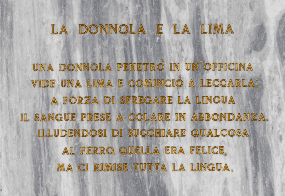 Salvo, ‘La Donnola e La Lima ’, 1972, Sculpture, Engraved and painted marble slab, null, Numbered, Dated
