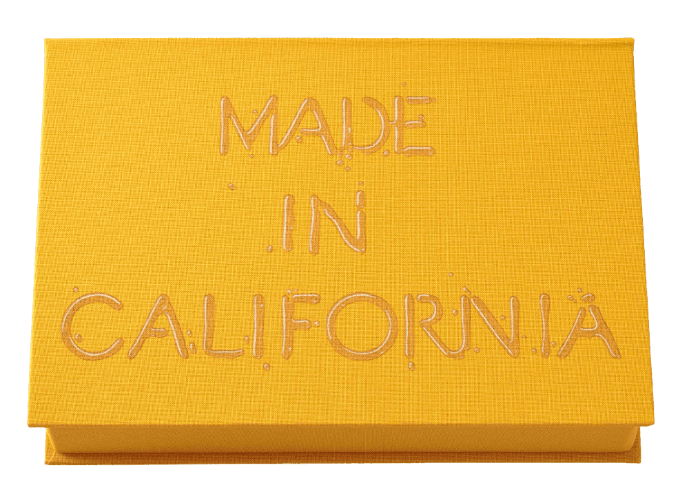 Ed Ruscha, ‘Made in California (Cloth Bound Sculpture)’, 2025, Collectible, Lithograph reproduction, cloth-bound box, chocolate bar, null, 