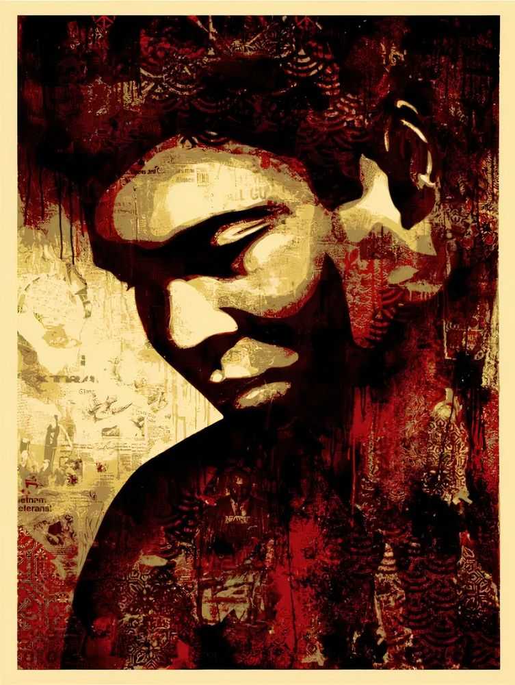 Shepard Fairey (Obey), ‘Ali Canvas Print’, 2010, Print, Screenprint in colours on speckled paper, Self-released, Numbered, Dated