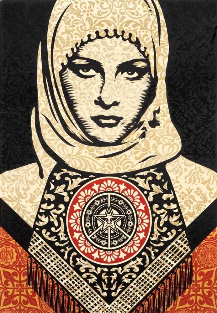 Shepard Fairey (Obey), ‘Arab Woman (Red)’, 2007, Print, Screenprint in colours on speckled cream paper, Self-released, Numbered, Dated