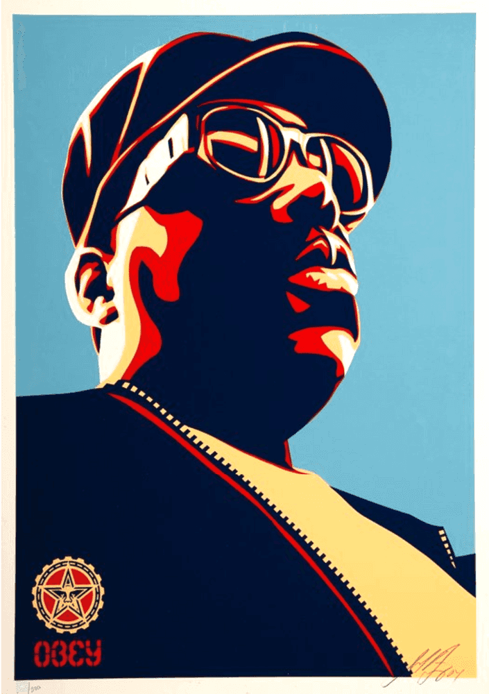 Shepard Fairey (Obey), ‘Biggie (Blue)’, 2004, Print, Screenprint in colours on cream speckled paper, Self-released, Numbered, Dated