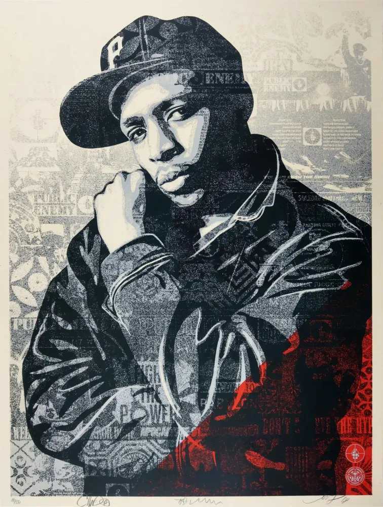 Shepard Fairey (Obey), ‘Chuck D Black Steel (Red)’, 2018, Print, Screenprint in colours on speckled paper, Self-released, Numbered, Dated