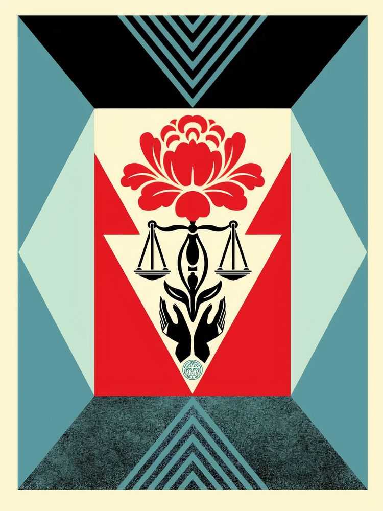 Shepard Fairey (Obey), ‘Cultivate Justice (Blue)’, 2021, Print, Screenprint in colours on speckled paper, Self-released, Numbered, Dated
