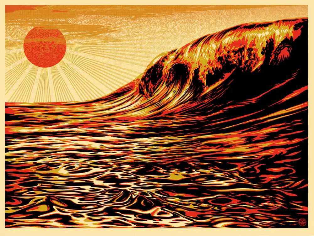 Shepard Fairey (Obey), ‘Dark Wave (Rising Sun)’, 2011, Print, Screenprint in colours on speckled paper, Self-released, Numbered, Dated