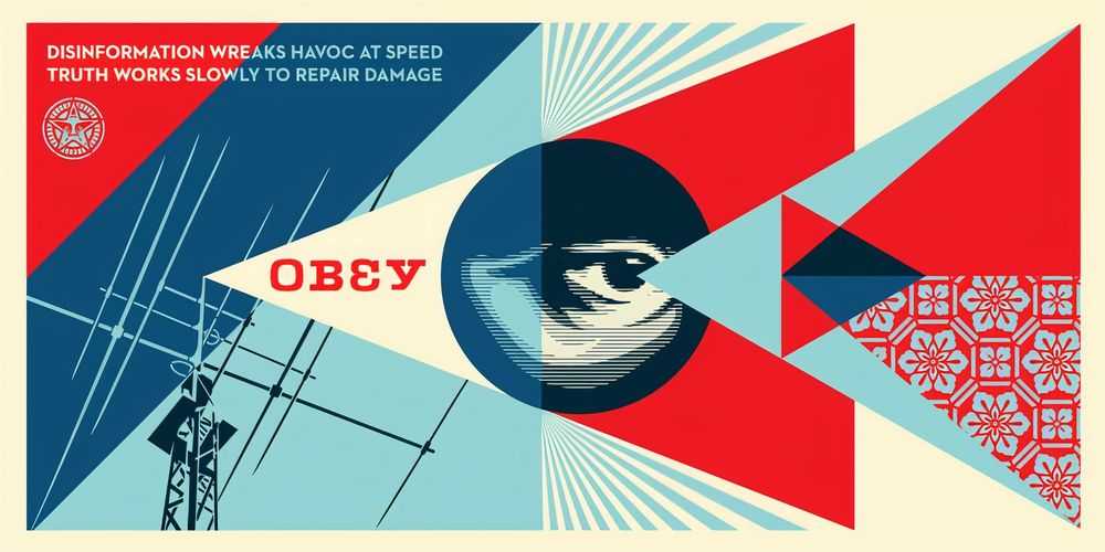 Shepard Fairey (Obey), ‘Disinformation Damage (Cream)’, 2024, Print, Screen print on thick cream Speckletone paper, Self Released, Numbered