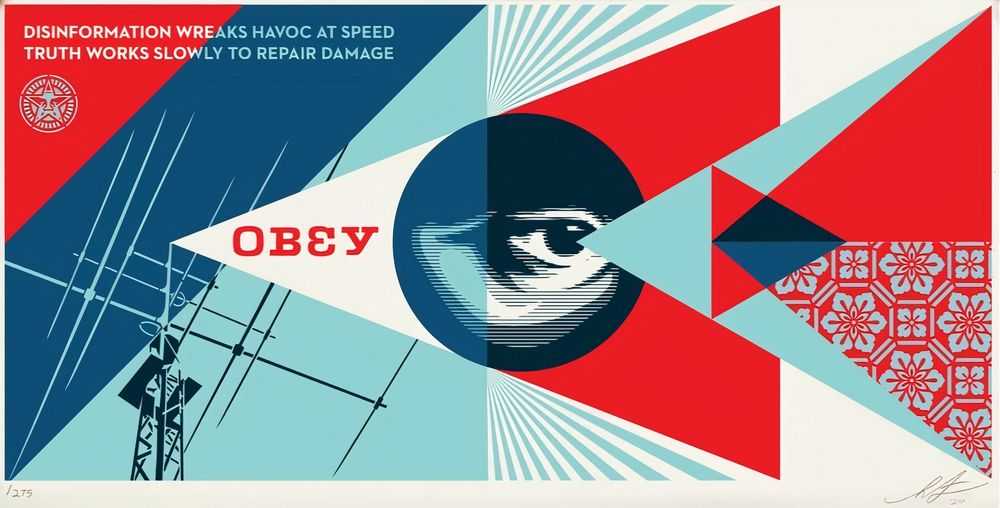 Shepard Fairey (Obey), ‘Disinformation Damage (White)’, 2024, Print, Screen print on thick white Speckletone paper, Self Released, Numbered