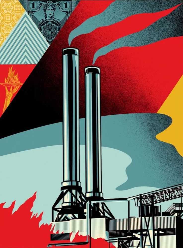 Shepard Fairey (Obey), ‘Factory Stacks (Endless Power)’, 19-05-2022, Print, Screenprint on thick cream Speckletone paper, Self-released, Numbered, Dated