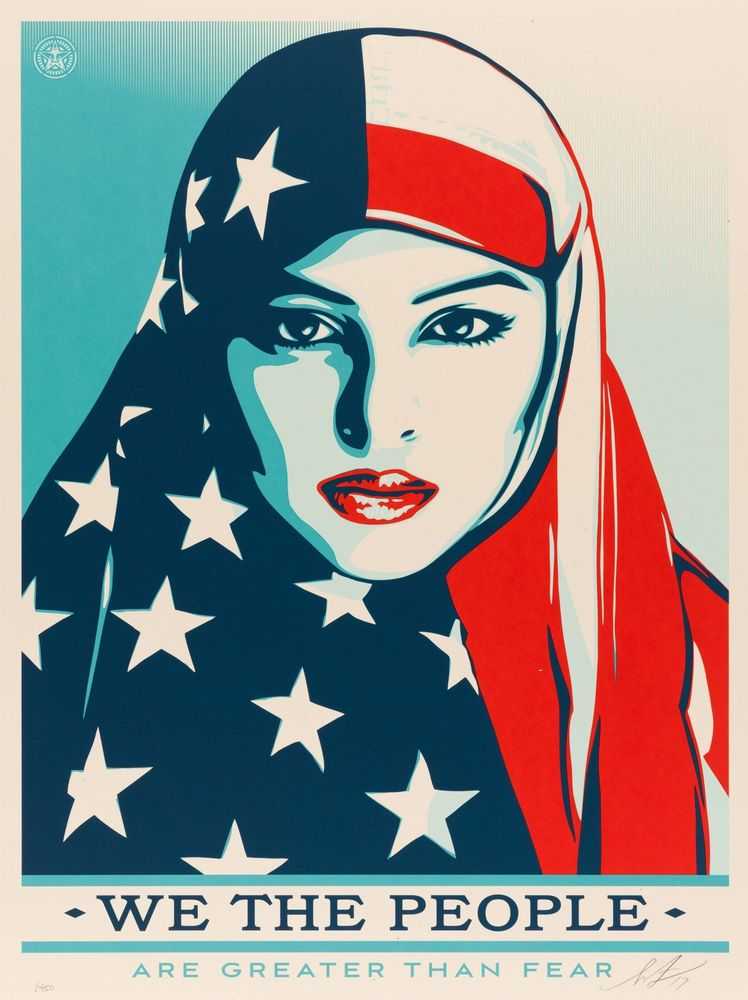 Shepard Fairey (Obey), ‘Greater Than Fear’, 2017, Print, Screenprint in colours on speckled paper, Kickstarter, Numbered, Dated