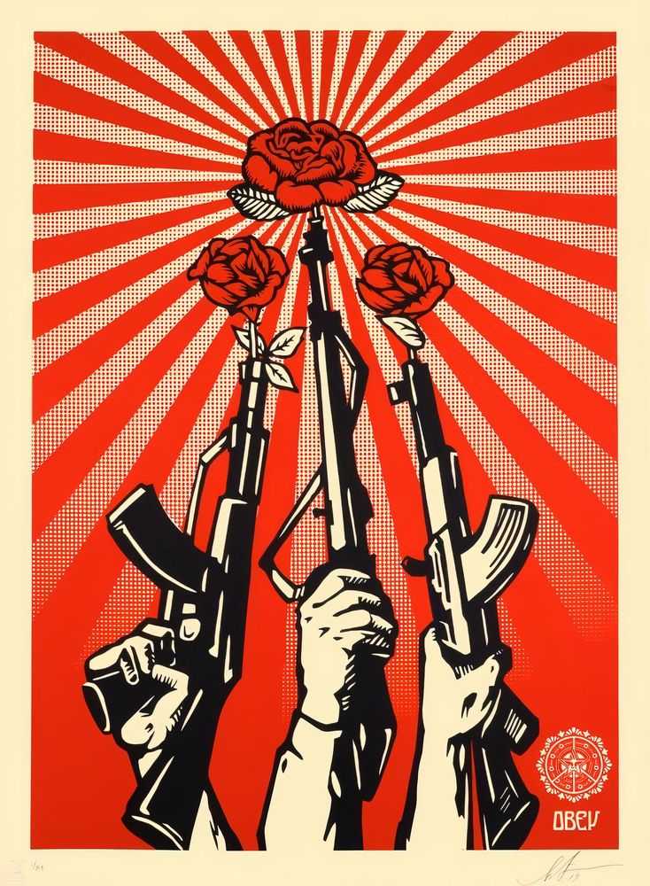 Shepard Fairey (Obey), ‘Guns And Roses (Large Format)’, 2019, Print, Screenprint on 100% hand torn cotton paper with deckled edges, Self-released, Numbered, Dated