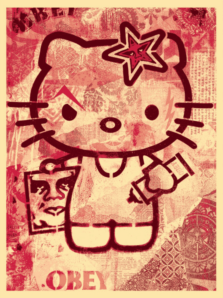Shepard Fairey (Obey), ‘Hello Kitty (Pink)’, 2010, Print, Screenprint in colours on speckled paper, R. Rock Enterprises, Numbered, Dated