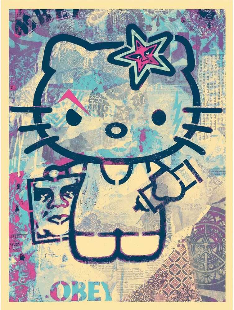 Shepard Fairey (Obey), ‘Hello Kitty (Version 3)’, 2012, Print, Screenprint in colours on speckled paper, Known Gallery, Numbered, Dated