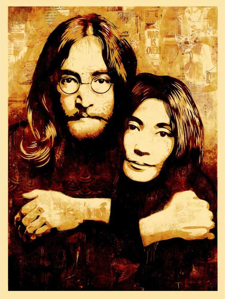Shepard Fairey (Obey), ‘John & Yoko Canvas’, 2010, Print, Screenprint in colours on speckled paper, Self-released, Numbered, Dated
