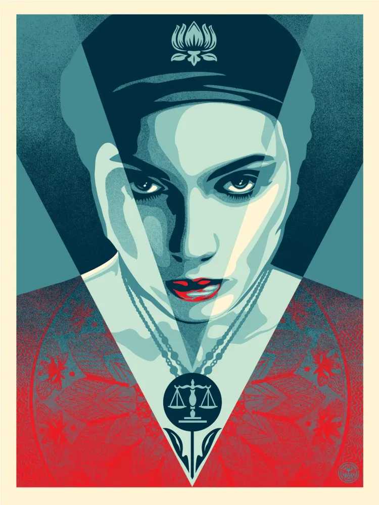 Shepard Fairey (Obey), ‘Justice Woman (Blue)’, 2021, Print, Screenprint in colours on speckled paper, Self-released, Numbered, Dated
