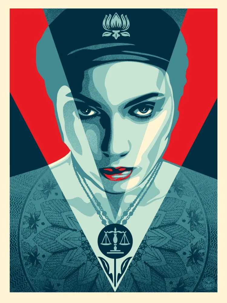 Shepard Fairey (Obey), ‘Justice Woman (Red)’, 2021, Print, Screenprint in colours on speckled paper, Self-released, Numbered, Dated