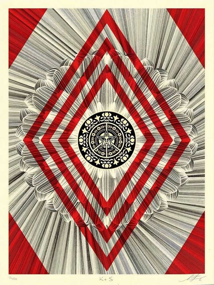 Kai & Sunny, ‘Obey K&S Flower Diamond’, 2021, Print, Screenprint in colours on speckled paper, Stolen Space, Numbered, Dated