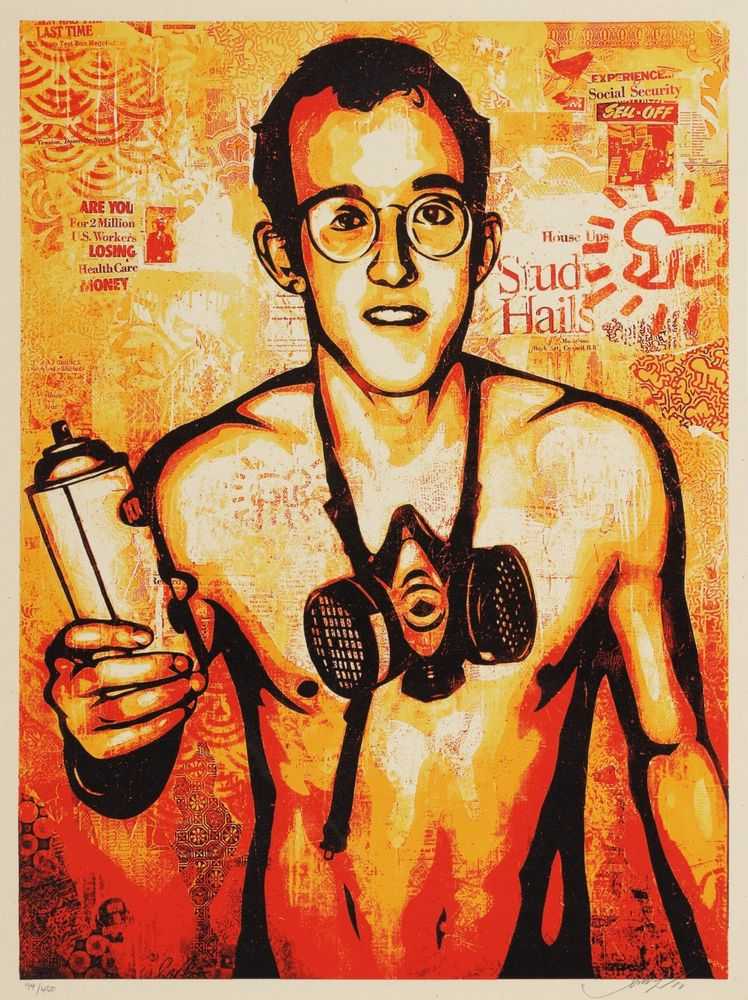Shepard Fairey (Obey), ‘Keith Haring Canvas Print’, 2010, Print, Screenprint in colours on speckled paper, Self-released, Numbered, Dated