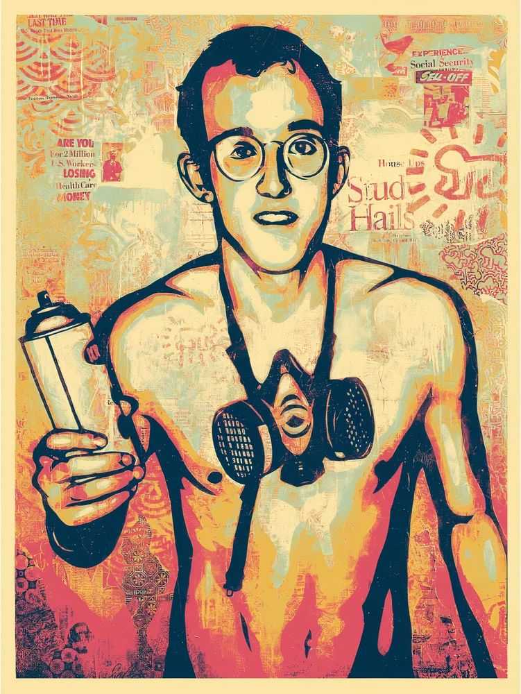 Shepard Fairey (Obey), ‘Keith Haring Canvas Print (Green)’, 2010, Print, Screenprint in colours on speckled paper, Self-released, Numbered, Dated