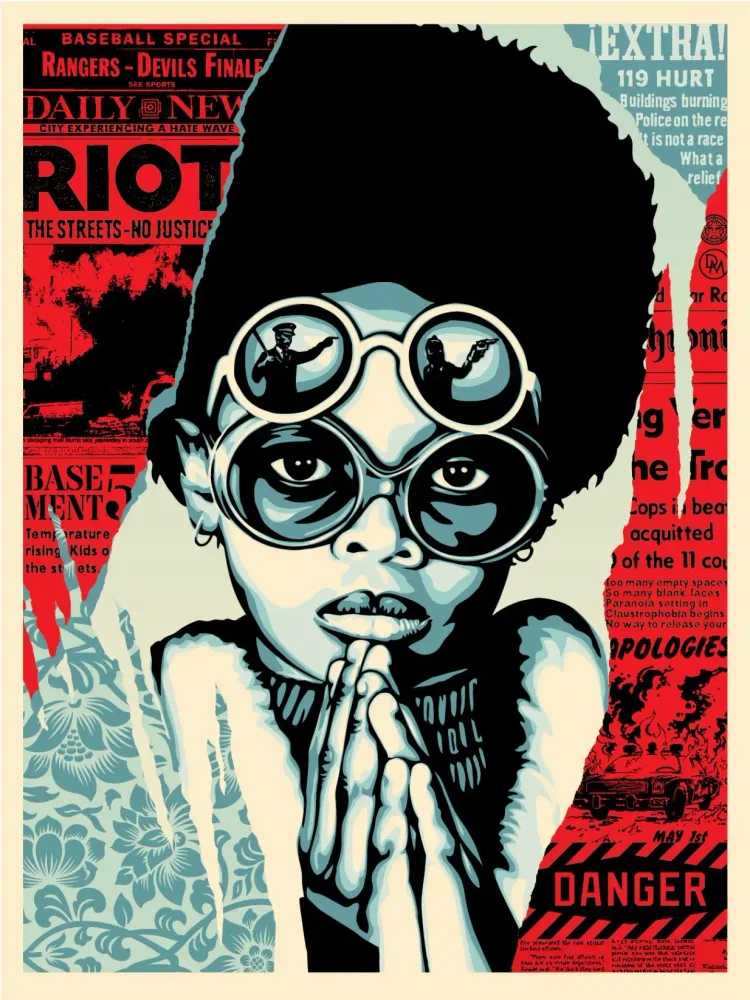 Shepard Fairey (Obey), ‘Late Hour Riot’, 2017, Print, Screenprint in colours on speckled paper, Self-released, Numbered, Dated