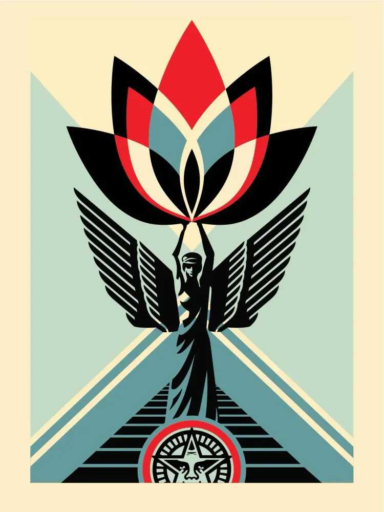 Shepard Fairey (Obey), ‘Lotus Angel’, 2020, Print, Screenprint in colours on speckled paper, Self-released, Numbered, Dated