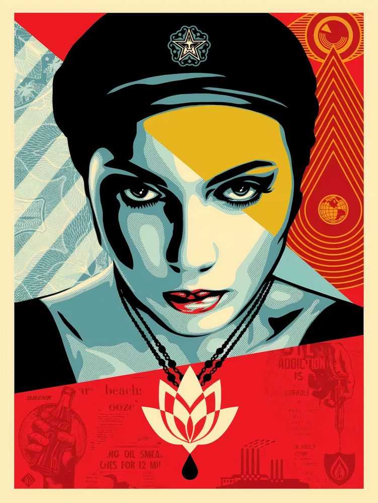 Shepard Fairey (Obey), ‘Oil Lotus Woman’, 2017, Print, Screenprint in colours on speckled paper, Self-released, Numbered, Dated