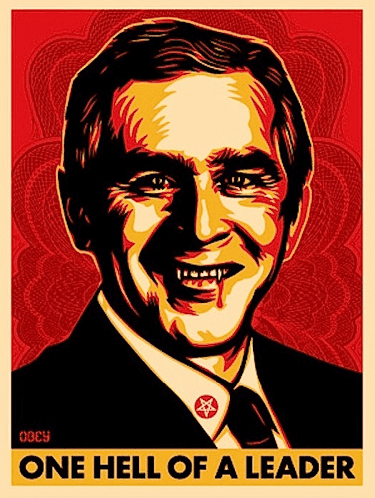 Shepard Fairey (Obey), ‘One Hell Of A Leader (Bush Hell)’, 2004, Print, Screenprint in colours, Self-released, Numbered, Dated