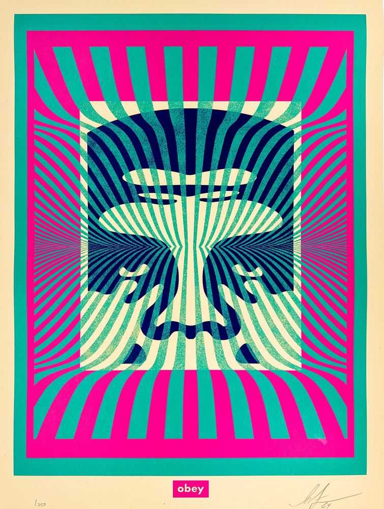 Shepard Fairey (Obey), ‘Op-Art Icon (Aqua)’, 2024, Print, Screenprint on cream Speckletone paper, null, Numbered, Dated