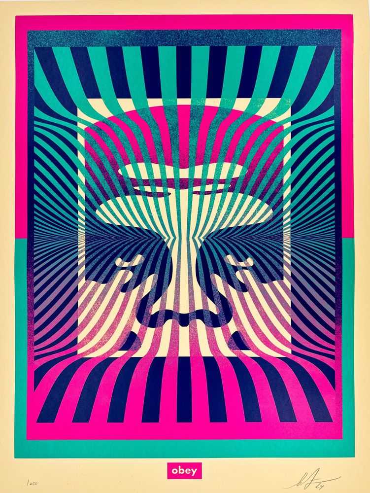 Shepard Fairey (Obey), ‘Op-Art Icon (Aqua Gradient)’, 2024, Print, Screenprint on cream Speckletone paper, null, Numbered, Dated