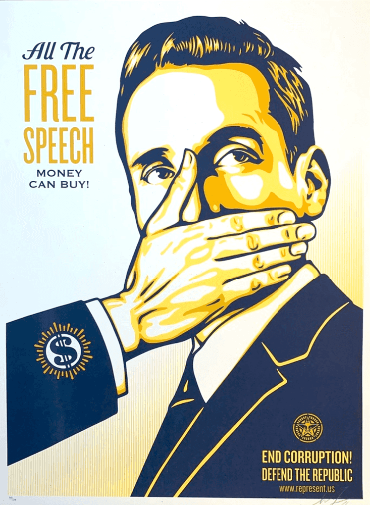 Shepard Fairey (Obey), ‘Pay Up Or Shut Up (Gold)’, 2016, Print, Screenprint in colours on speckled paper, Self-released, Numbered, Dated