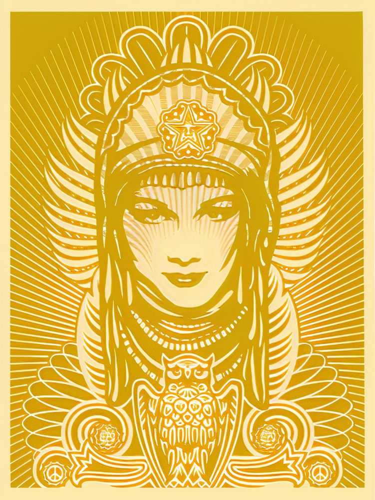Shepard Fairey (Obey), ‘Peace Goddess (Gold)’, 2007, Print, Screenprint in colours on speckled cream paper, Self-released, Numbered, Dated