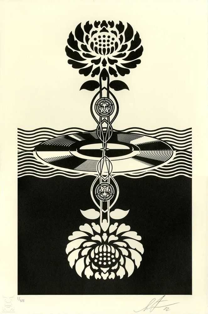 Shepard Fairey (Obey), ‘Post Punk Flower (Black)’, 11-01-2022, Print, Letterpress on cream cotton paper with hand-deckled edges, Self-released, Numbered, Dated