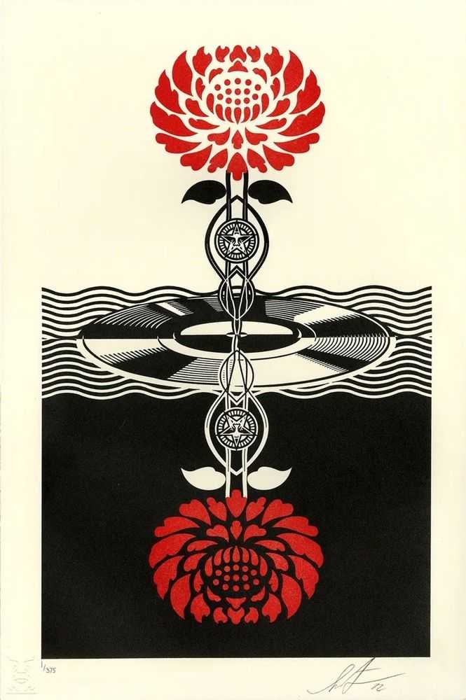 Shepard Fairey (Obey), ‘Post Punk Flower (Red)’, 11-01-2022, Print, Letterpress on cream cotton paper with hand-deckled edges, Self-released, Numbered, Dated