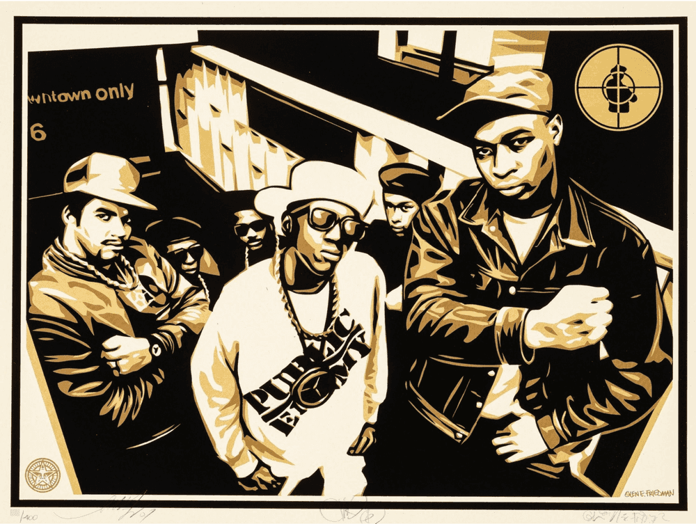 Shepard Fairey (Obey), ‘Public Enemy’, 2008, Print, Screenprint in colours on speckled paper, Self-released, Numbered, Dated