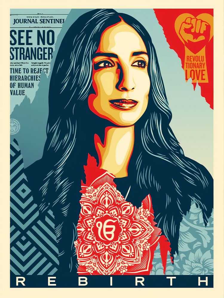 Shepard Fairey (Obey), ‘Rebirth’, 2021, Print, Screenprint in colours on speckled paper, Amplifier Foundation, Numbered, Dated