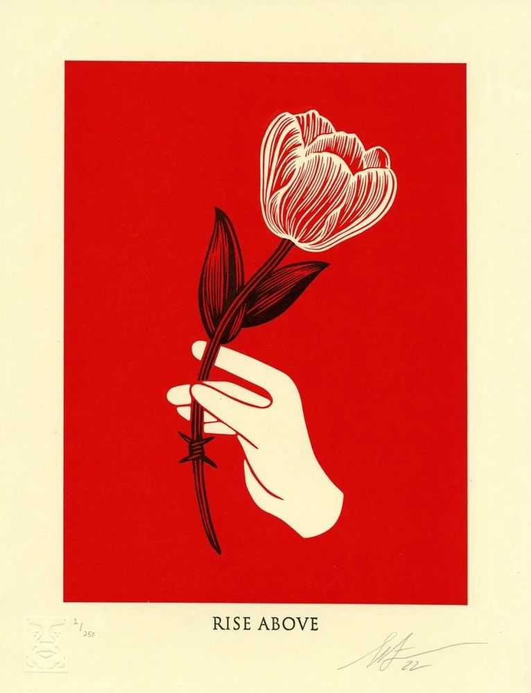 Shepard Fairey (Obey), ‘Rise Above Barbwire (Red)’, 30-06-2022, Print, Letterpress on cream cotton paper with hand deckled edge, Self-released, Numbered, Dated