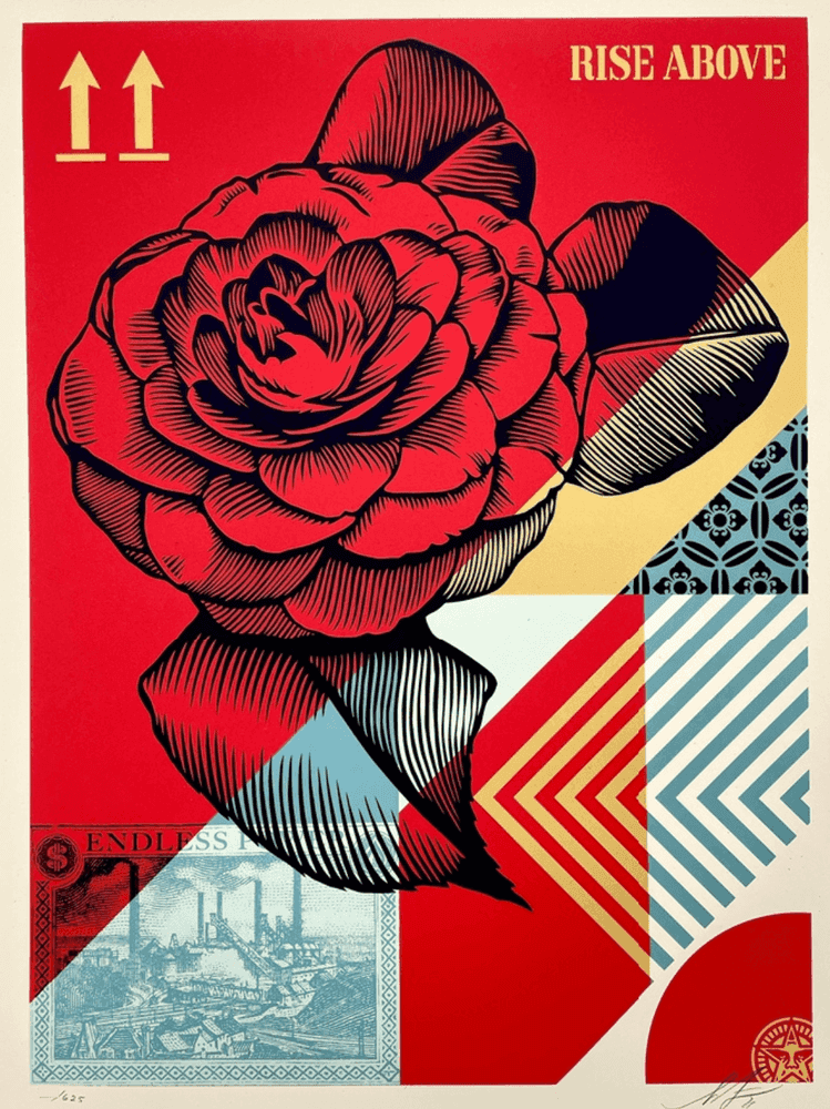 Shepard Fairey (Obey), ‘Rise Above Flower’, 2021, Print, Screenprint in colours on speckled paper, Self-released, Numbered, Dated