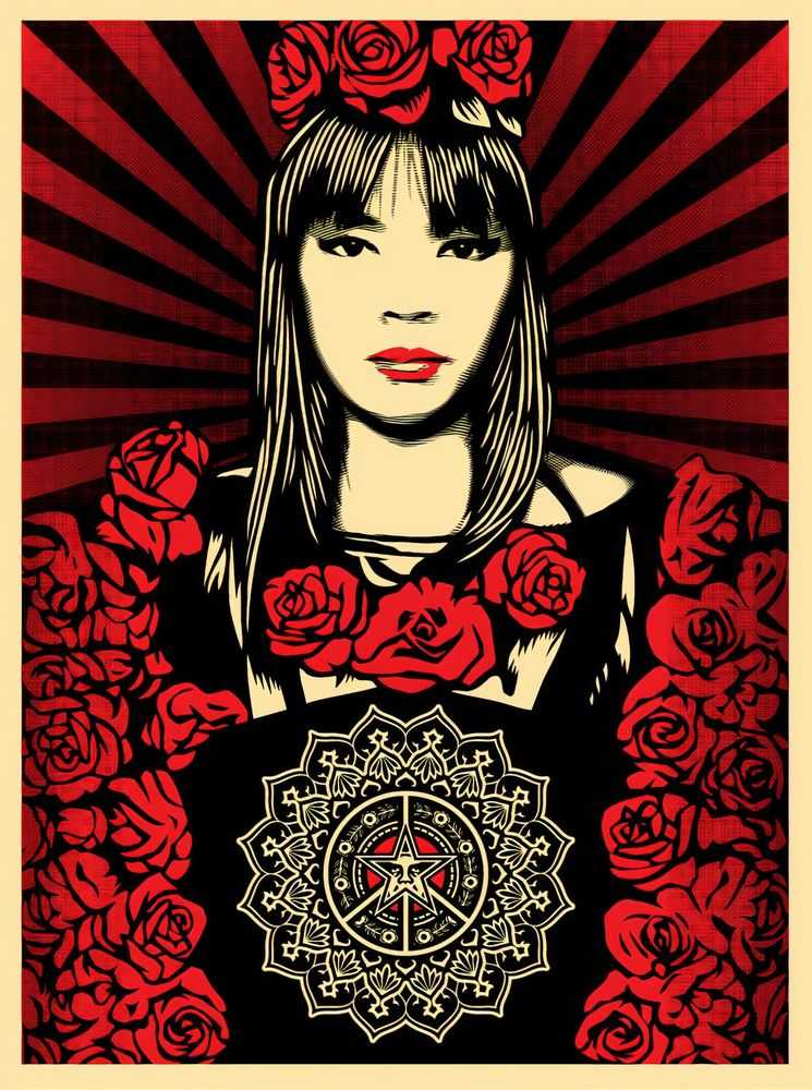 Shepard Fairey (Obey), ‘Rose Girl’, 2008, Print, Screenprint in colours on speckled paper, Self-released, Numbered, Dated