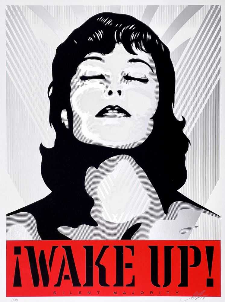 Shepard Fairey (Obey), ‘Wake Up! (White)’, 2017, Print, Screenprint on white Speckletone paper, null, Numbered, Dated