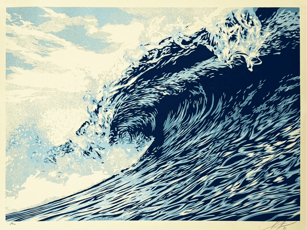 Shepard Fairey (Obey), ‘Wave Of Distress (Blue)’, 2021, Print, Screenprint in colours on speckled paper, Self-released, Numbered, Dated
