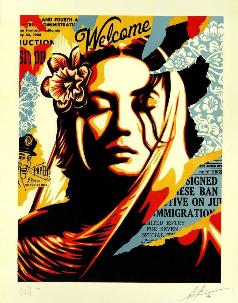 Shepard Fairey (Obey), ‘Welcome Visitors Letterpress’, 2020, Print, Letterpress on cream cotton paper with hand deckled edges, Self-released, Numbered, Dated