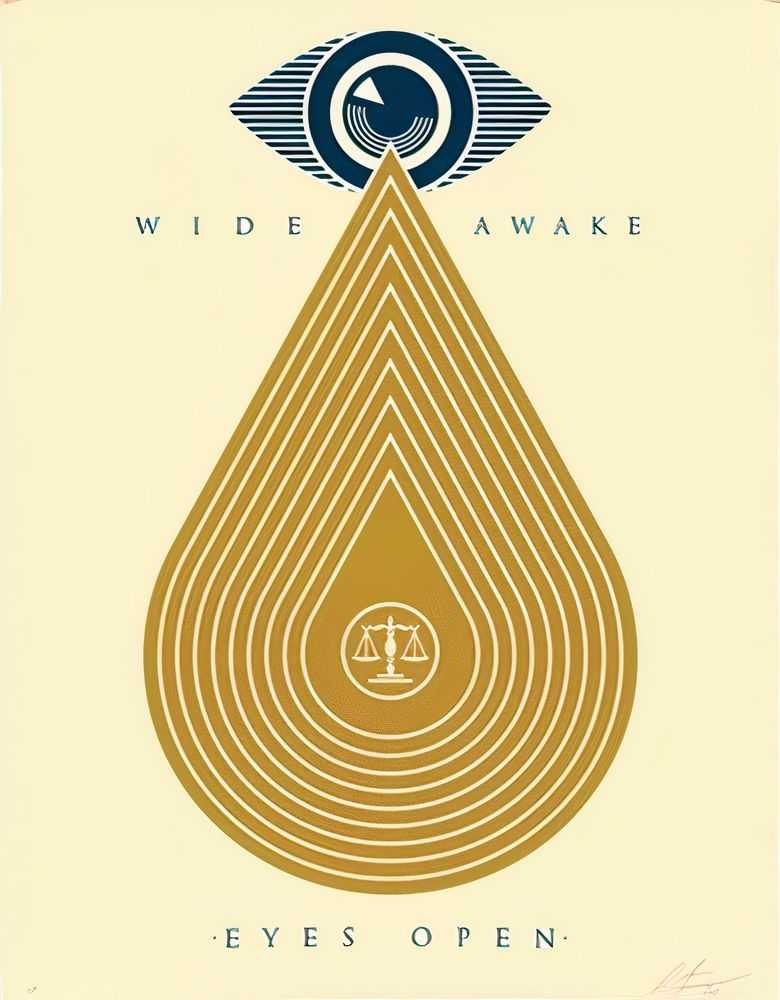 Shepard Fairey (Obey), ‘Wide Awake, Eyes Open’, 2020, Print, Screenprint with metallic gold and navy blue ink on heavy weight cream Speckle Tone paper, Self-released, Numbered, Dated