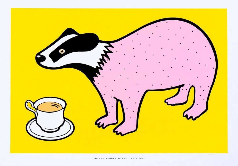 Simon Stephenson, ‘Shaved Badger with Cup of Tea (Yellow)’, 2017, Print, 4 Colour Screenprint on Somerset Satin 300gsm Paper, null, 