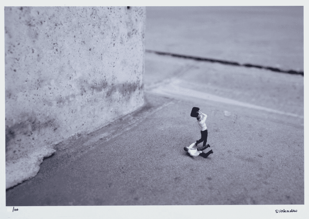 Slinkachu, ‘Office Politics’, 07-02-2007, Print, C-Type Photographic Print, Black Rat Press, Numbered