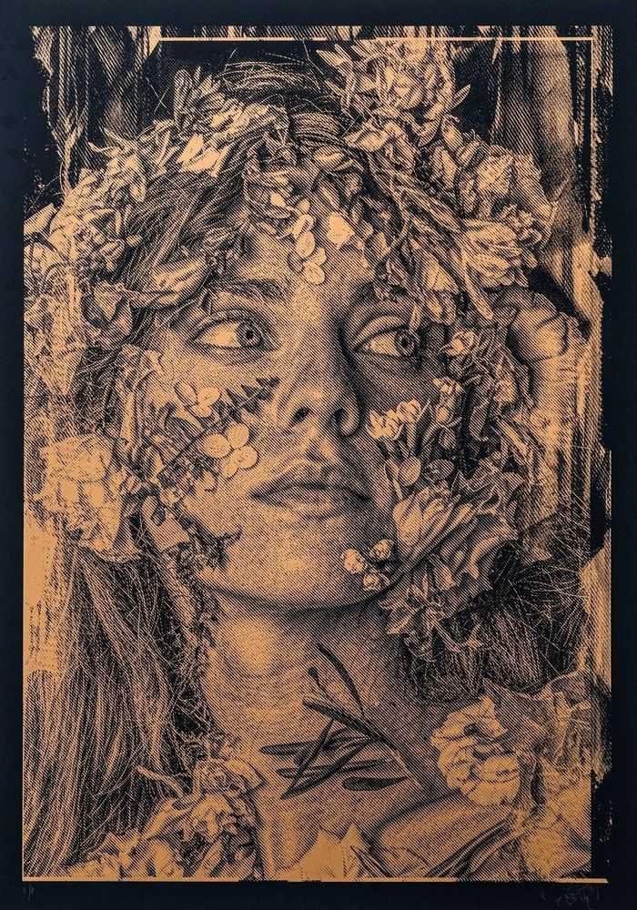 Snik, ‘Overcome - Bronze’, 2025, Print, hand-cut stencil work metallic screen print, Goldmark Atelier, 