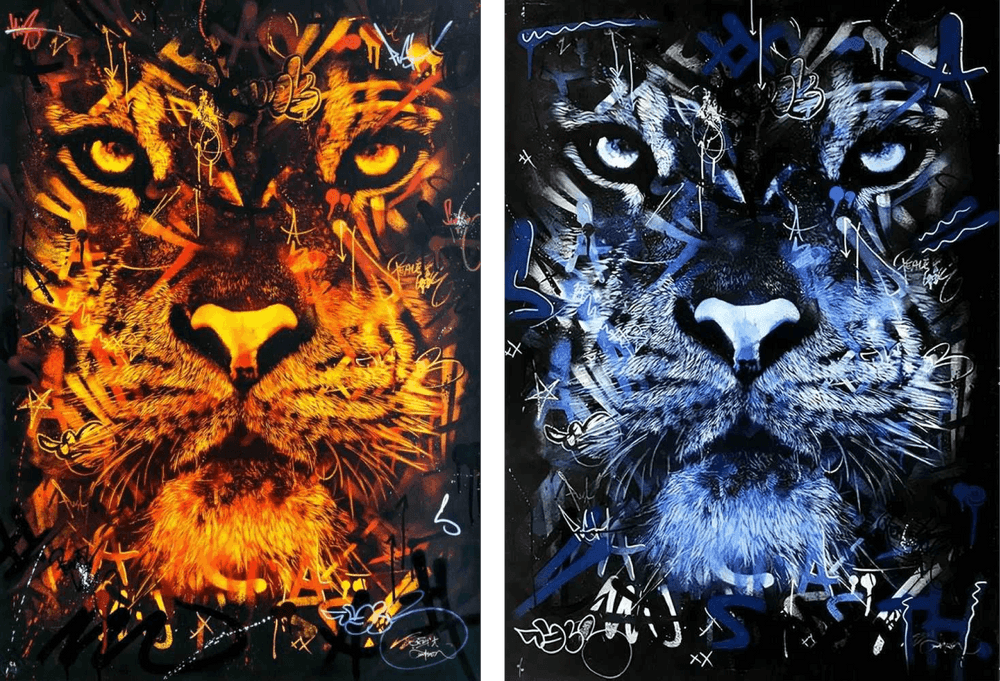 Martin Whatson, ‘Tiger (Set of 2: Orange and Blue)’, 2017, Print, Set of 2 pigment prints on 330 gsm Somerset, hand-finished by Martin Whatson, null, Numbered, Handfinished