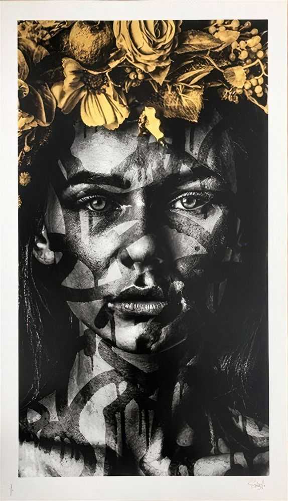 Snik, ‘Transcend (v2) (Gold Leaf)’, 2020, Print, 9 Colour screenprint On 300gsm Somerset Paper with gold leaf in flowers, Graffiti Prints, Numbered